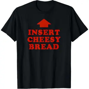 Red T Shirt with Cheesy Bread Lettering and Arrow Graphic