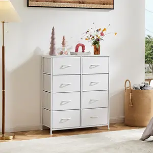 8-Drawer Fabric Dresser with Wooden Top, Storage Tower with Steel Frame for Bedroom, Closet, Entryway & Nursery