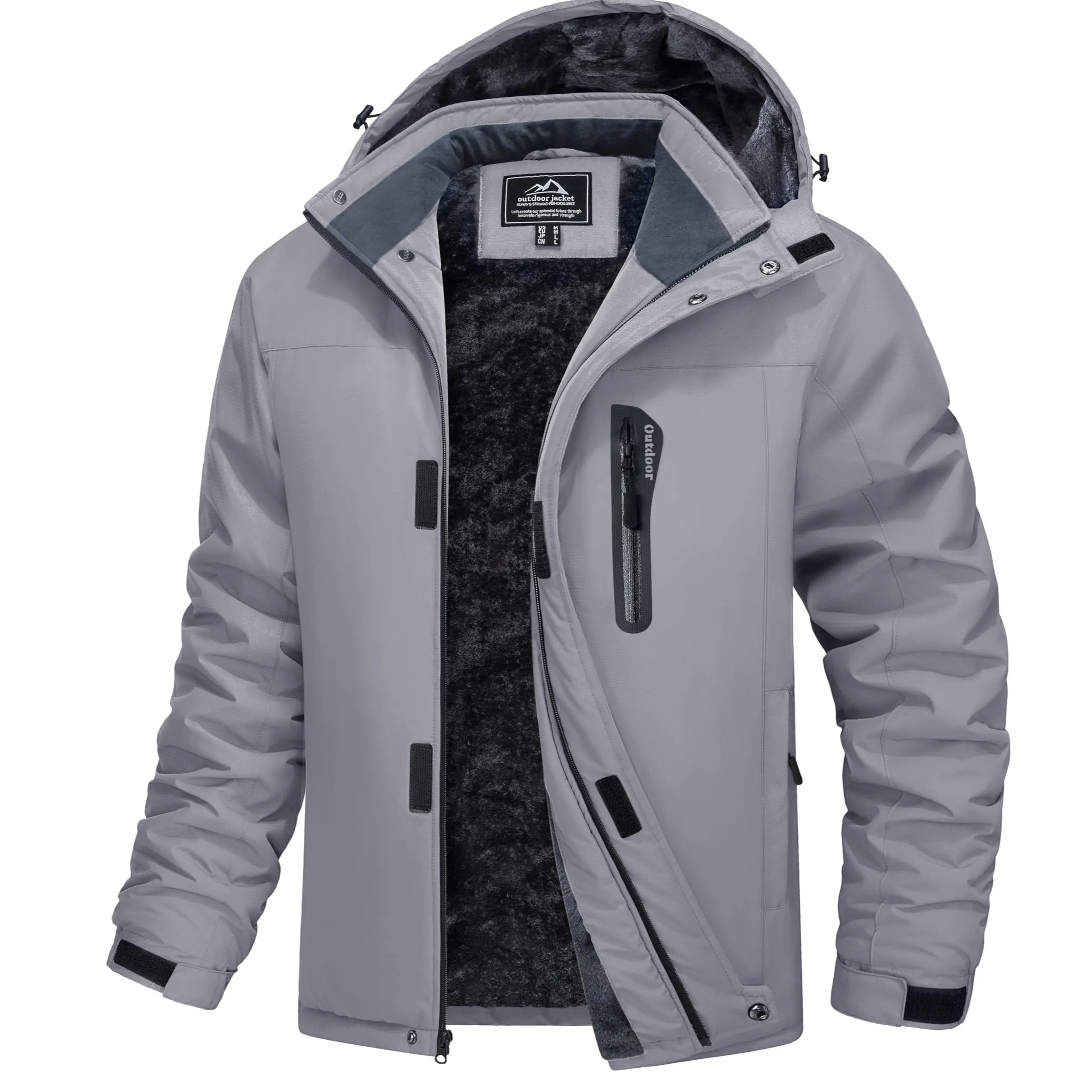 MAGCOMSEN Men's Winter Parka, Waterproof Windproof Hooded Ski Jacket with Fleece Lining for Outdoor Hiking, Hooded Sports Jacket, Insulated Outerwear, Outdoor Jacket
