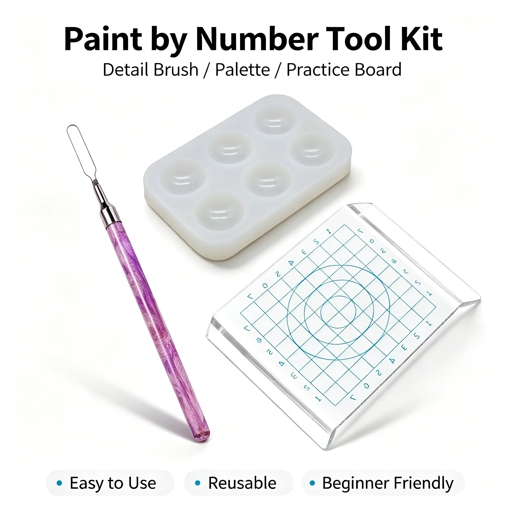 DIY Painting Art Kit with Acrylic Tray, Stirring Stick for Stir-to-Blend & Mix-with-Stick, Palette, Mixing Aid for Easy Mixing & Stable Surface Fluid Painting, Paint by Numbers