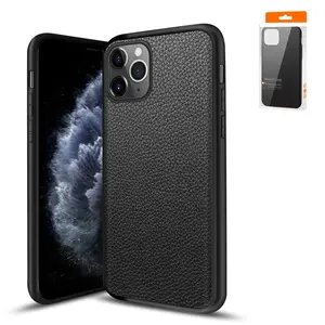 IPhone 11 PRO Compatible Premium PU Leather Outside and Flexible TPU Silicone Hybrid Slim Case for IPhone 11 PRO - Crystal Clear Protection by CELL DEMAND