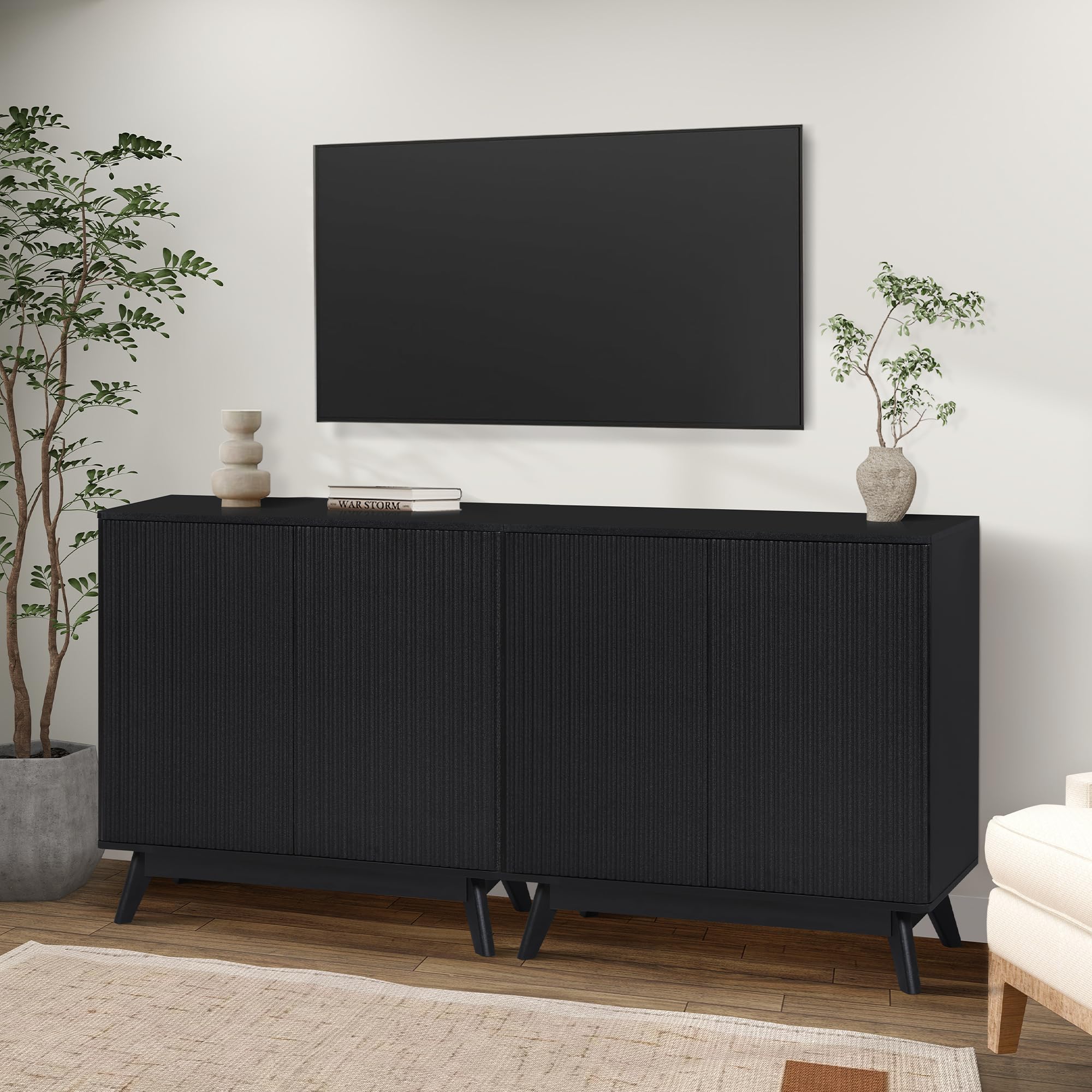 Giratree 2 3 Doors Sideboard Cabinet, Mid Century Farmhouse Fluted Credenza Sideboard Long Buffet Cabinet with Storage for Kitchen, Dining Room Coffee Cabinet, Office, Living Room TV, Entryway Cabinet Giratree 2 3 Doors Sideboard Cabinet, Mid Century Farmhouse Fluted Credenza Sideboard Long Buffet Cabinet with Storage for Kitchen, Dining Room Coffee Cabinet, Office, Living Room TV, Entryway Cabinet