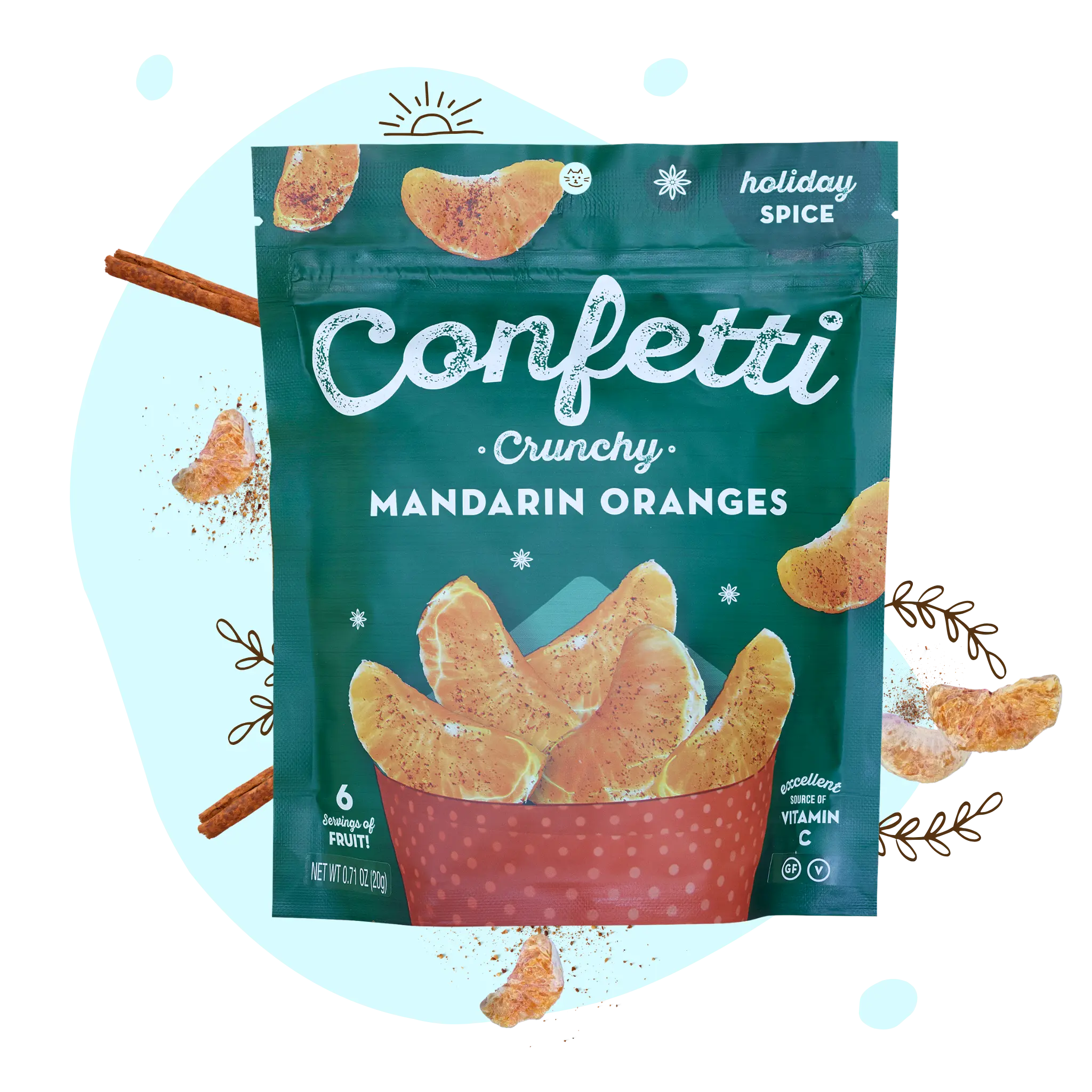 Mandarin Fruit Chips - Lovely, Holiday Spice with Cinnamon, Dried Snack Treat, Mandarin/Cinnam