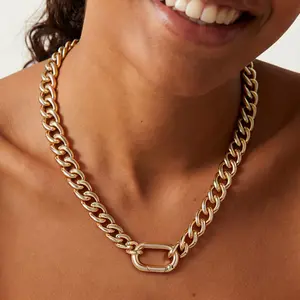FindChic 14K Gold Plated Lightweight Chunky Cuban Link Chain Necklace for Women Thick Cool HipHop Miami Cuban Link Chain Curb Chain Statement Choker Necklace Jewelry for Women Girls