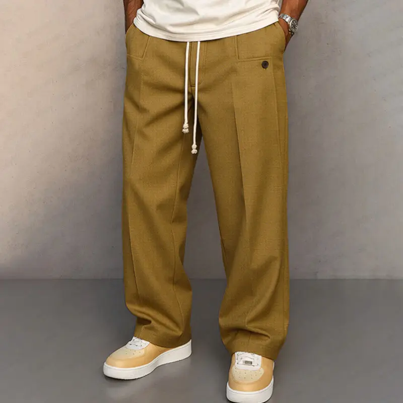 COOFANDY Men's Elastic Waist Spandex Casual Pants - Lightweight, Breathable, Drawstring Lounge Trousers with Pocket, Street Wear, Buttons, Adjustable Tie, Soft Fabric, Easy Care