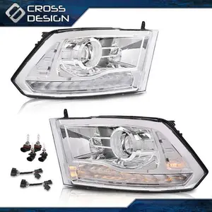CROSSDESIGN Clear LED DRL Headlight w/ Bulb Harness Fits 13-18 Dodge Ram 1500 2500 Projector