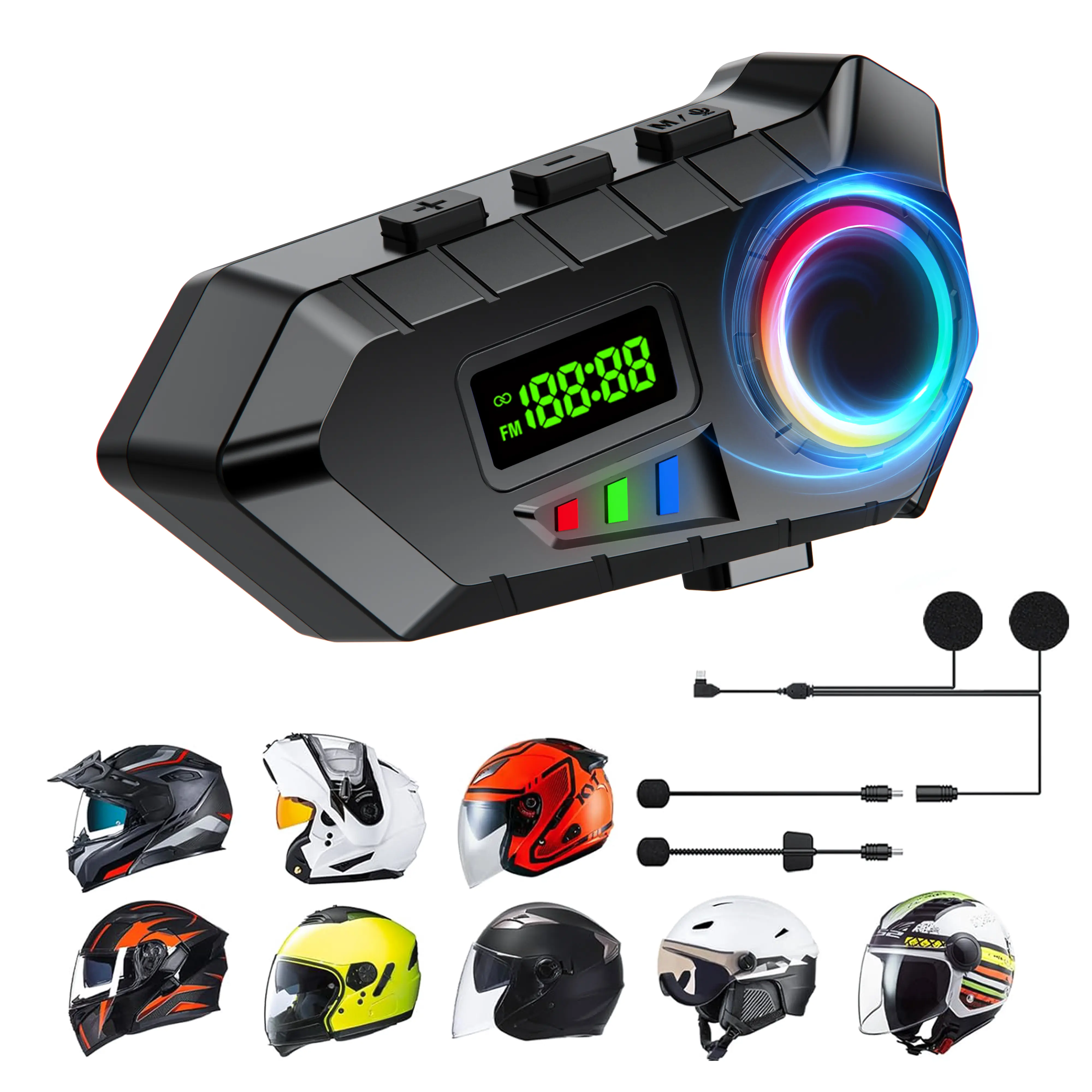 DVKIX 2026 New Smart Bluetooth Motorcycle Helmet Intercom Headset - Motorcycle Accessory with Built-in Mic for Calls, Speaker, Li-ion Cell, FM Radio, Voice Assistant, Waterproof for Rain Rides, Sweat-proof Use, Universal Fit, Father's Day Gift