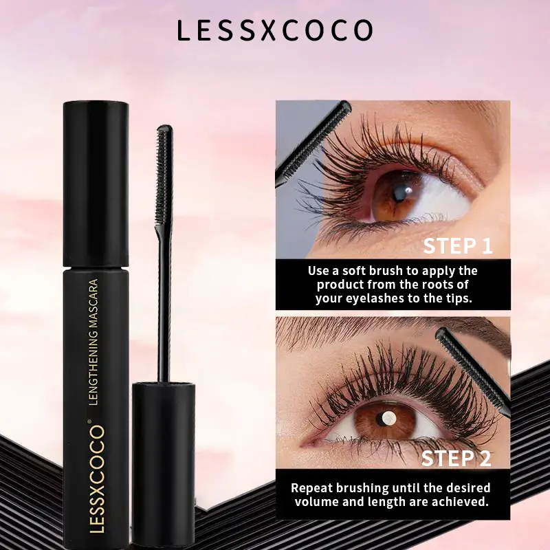 [LESSXCOCO] Black Lengthening & Curling Mascara - Flawless Long Lashes Mascara, Waterproof, Non-Smudged, Long-Lasting Cosmetic Makeup Products for Extension-Style Eyelash Looks