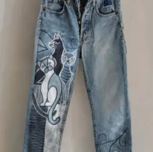 Shein Shopee Hot Transfer-Print Loose Faux Denim Pants