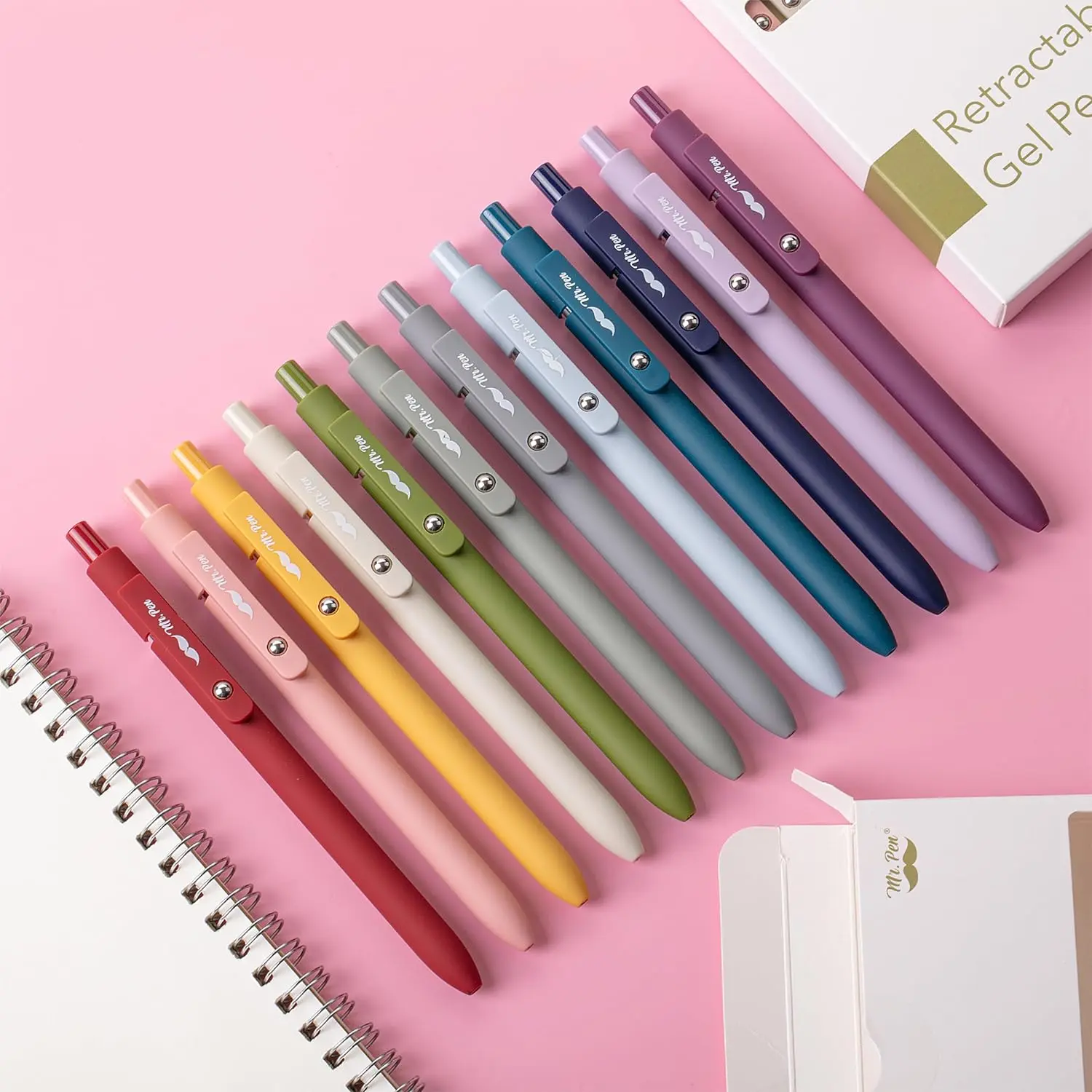 Mr. Pen Retractable Gel Pens - 12 Pack, Morandi, Gradient, or Vintage Barrels - Fine Point 0.5mm Black Ink with Fidget Ball - Cute Aesthetic Pens for Journaling & Office Supplies Pastel Markers