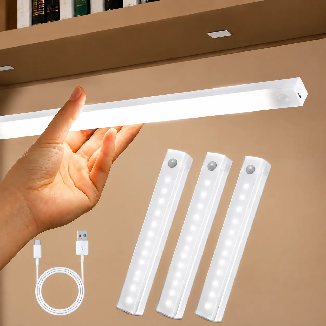 Magnetic LED Motion Sensor Light Strip Set - USB Rechargeable, Adjustable Energy-Saving Indoor Lighting for Kitchen, Closet - Interior LED Lights, Apartment Stuff, Ideal Mother's Day Gift, Led Light Strips
