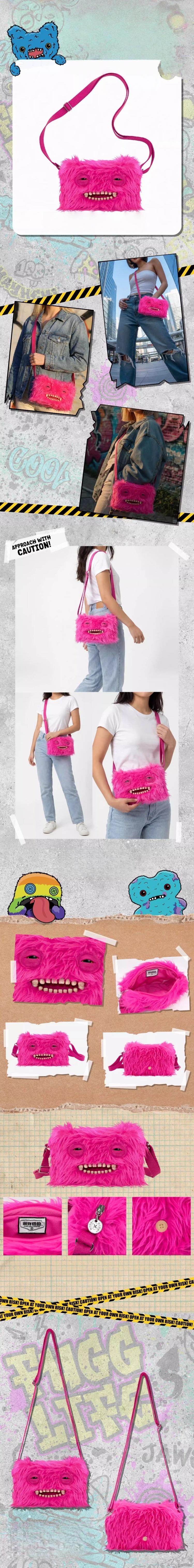 Fuggler Big Head Series Crossbody Bag with Cute Fang Monster Figure Plush Trendy Pink Fur for Trendsetters Adorable Furry Accessory(Limited to 10 items per day at midnight. Available while supplies last.)
