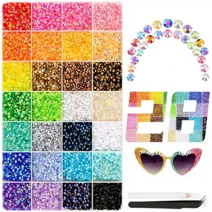 28 / 24 grids, 26000 / 30000 resin sequins, various color heatable repairable flat gemstones, dazzling DIY accessories, suitable for clothing, cups, shoes, fabric decoration, equipped with tweezers, magnetic pen and free products.