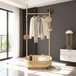 Freestanding Coat Rack with Wheels, Metal Clothing Rack with Large Bottom Storage for Bedroom & Living Room
