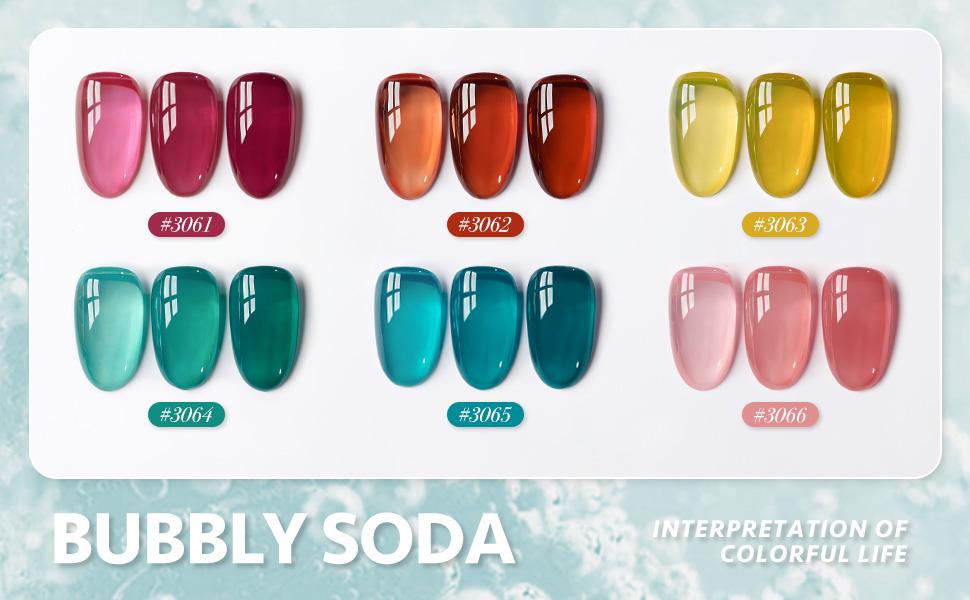 GAOY Bubbly Soda Jelly Gel Nail Polish of 6 Transparent Pink Red Blue Yellow Colors Sheer Gel Polish Kit for Salon Gel Manicure and Nail Art DIY at Home