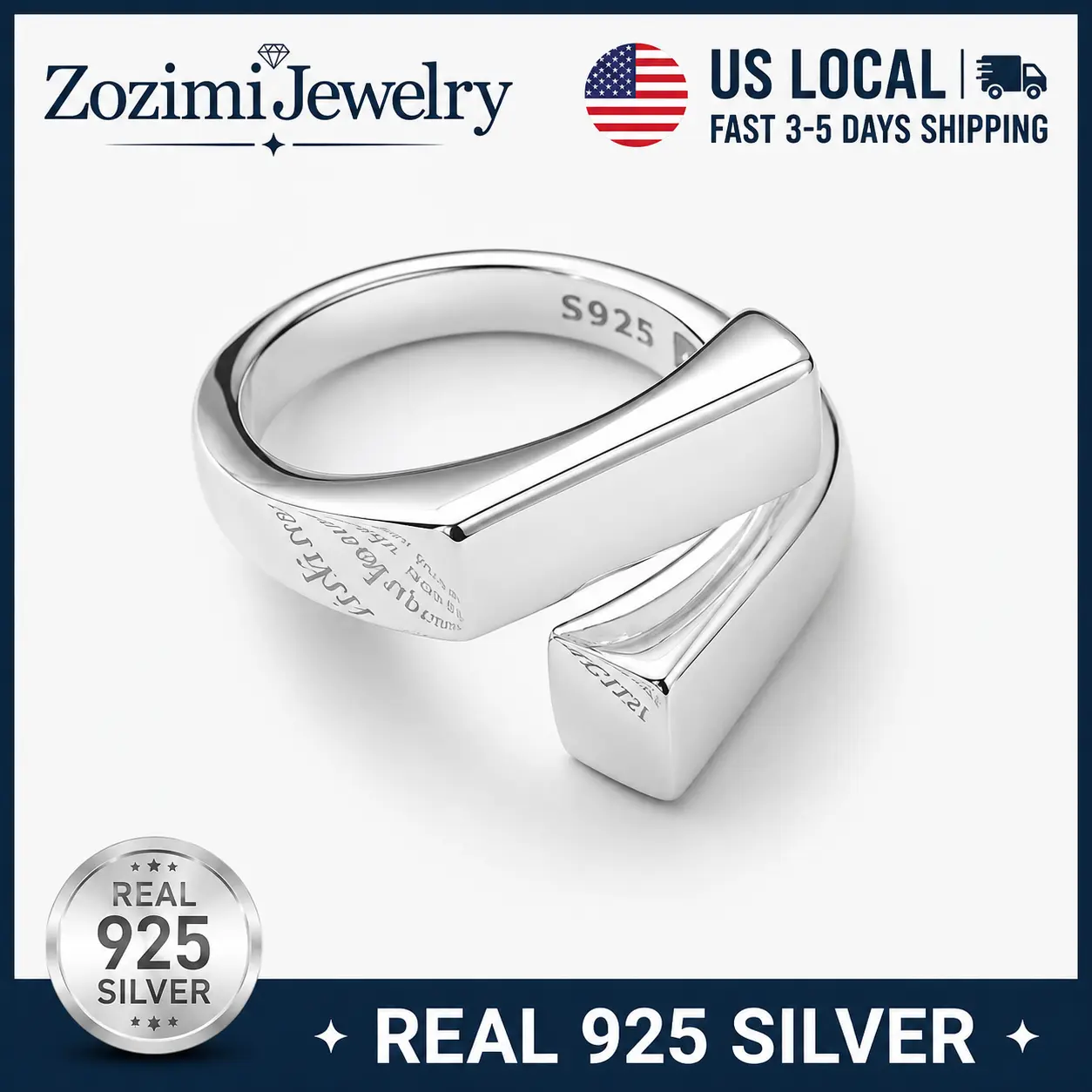 S925 Sterling Silver Asymmetrical Geometric Engraved Statement Ring for Women Geometric Interlocking Square Band Ring Minimalist Stackable Statement Ring Trendy Ins Style Daily Party Jewelry Gift for Her Modern Daily Party Women Fine Jewelry