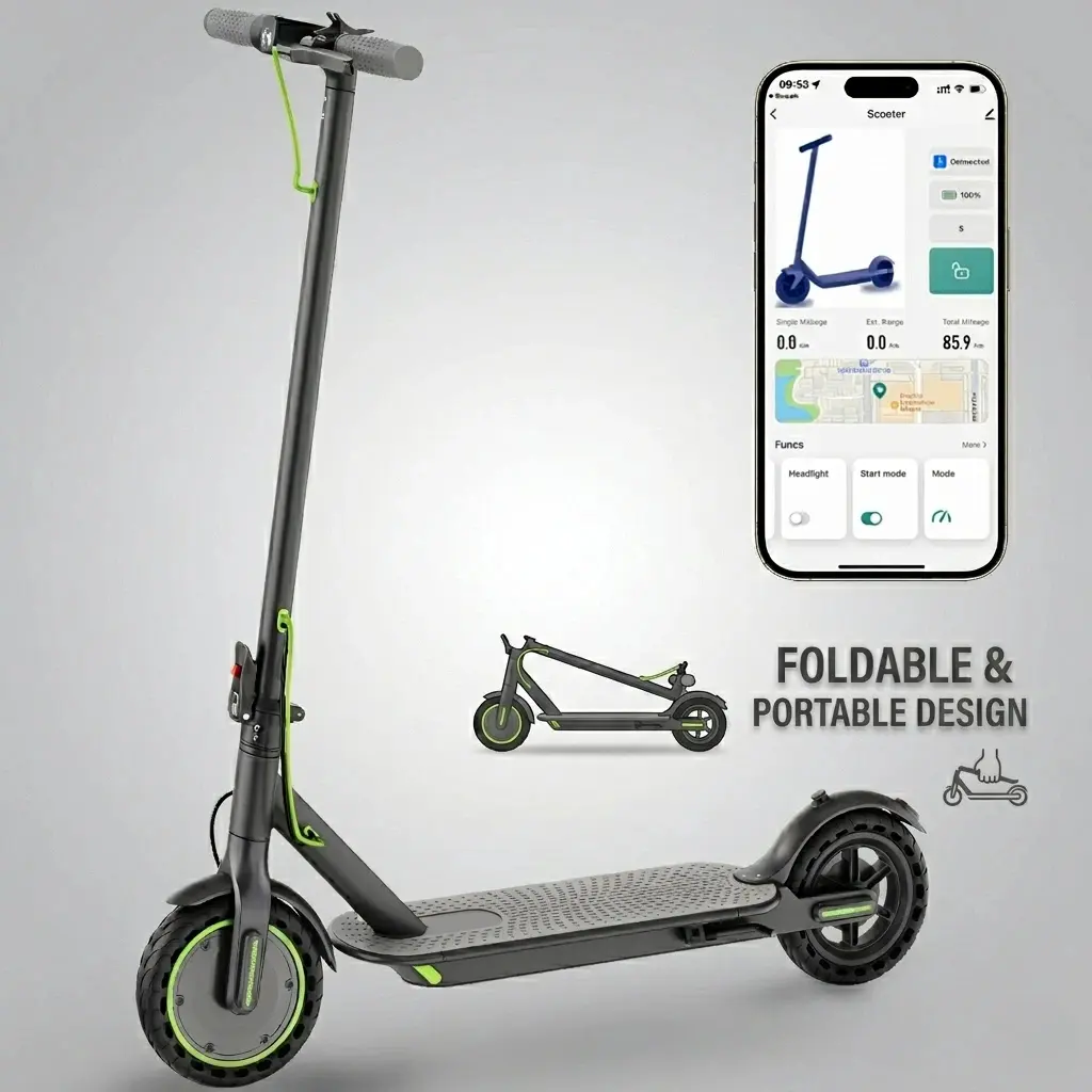 Foldable Smart Electric Scooter For Adults, 350W Motor, Top Speed Of 19MPH, 16Miles, 8.5'' Tires, LED Lights, 5.2Ah, Smart APP Control E Scooter