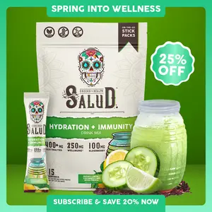 Salud 2-in-1 [Hydration & Immunity - Cucumber Lime] Electrolytes Powder, Agua Fresca Drink Mix, Elderberry, Dairy & Soy Free, Non-GMO, Gluten Free, Vegan, Low Calorie, 1g Sugar (15 Servings) , Spring Glow Up