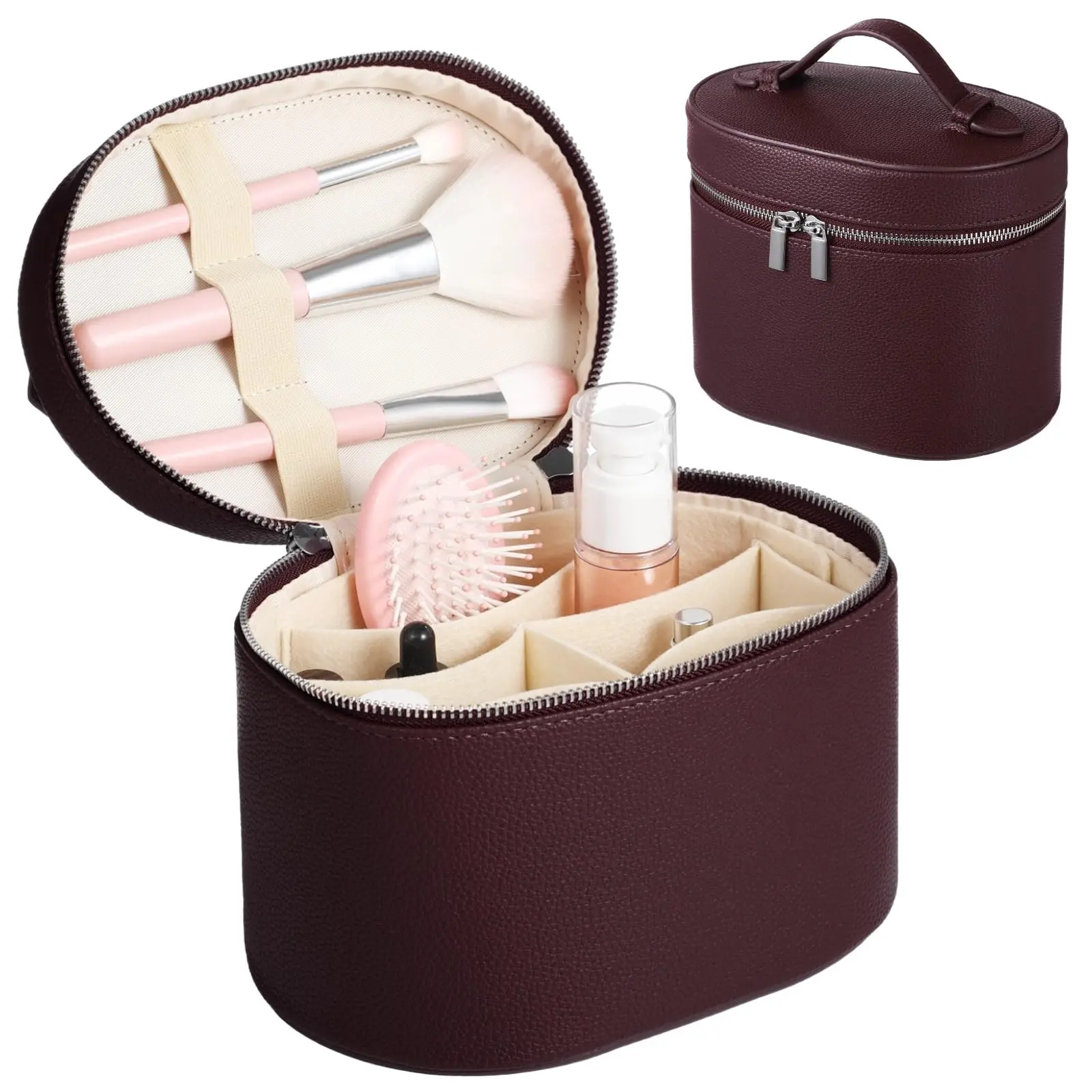 Makeup Bag, Travel Make up Case with Compartments and Handle, Portable Cosmetic Organizer Bags,Toiletry Bag for Women