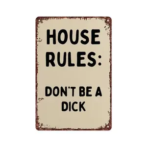 House Rules Don'T Be A Dick Print Poster Funny Metal Tin Sign For Home Bedroom Bar Bathroom Office Wall Decor Size 12x8 Inch