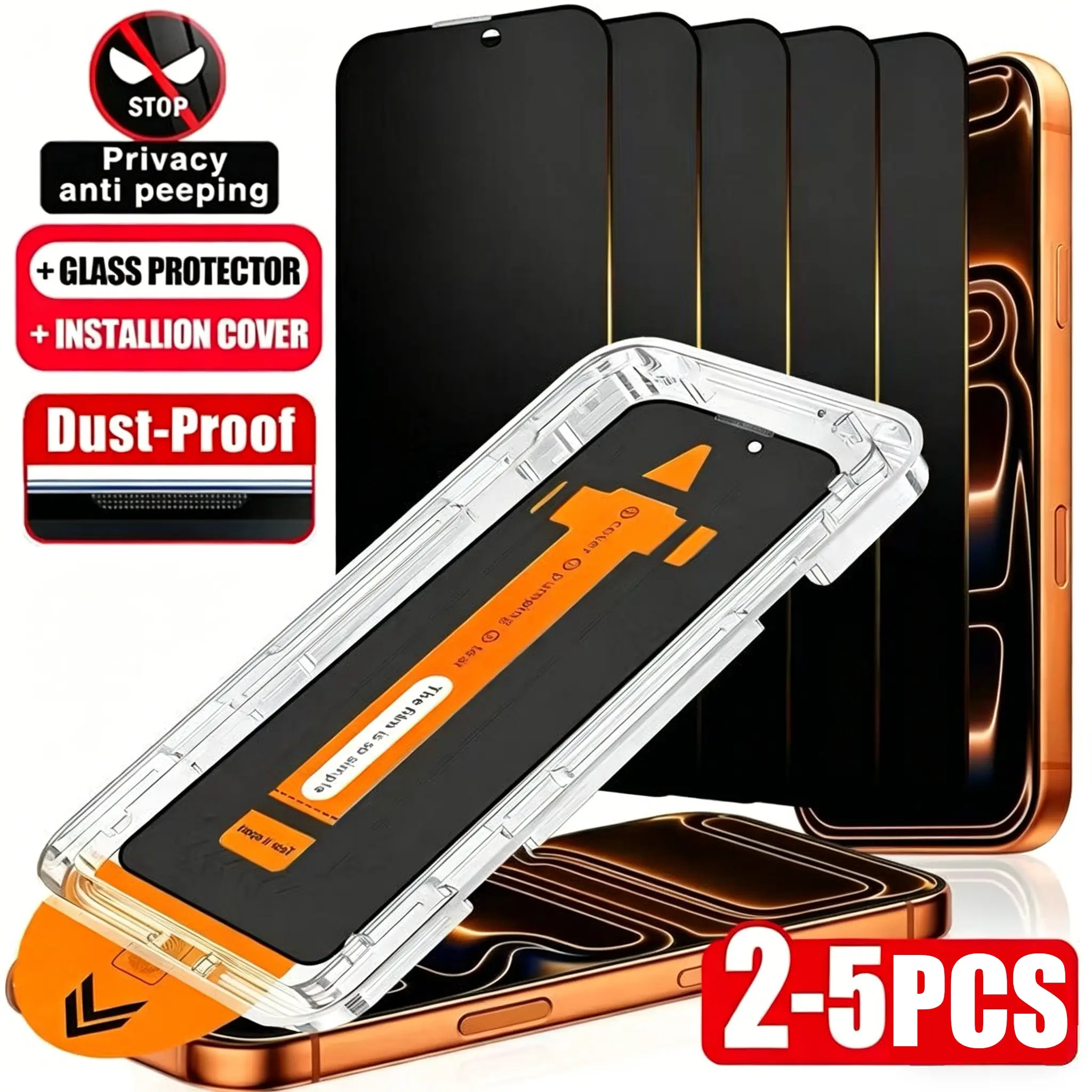 2-5 Packs Full Cover Privacy Protections, Anti Spy, Shockproof Tempered Glass Screen Protector For iPhone 17 Pro Max/16 Pro Max/15 Pro/14/13/12/11/X/SE, 9H+ Hardness Anti-Scratch, Dynamic Island Compatible, Mobile Phone Accessories