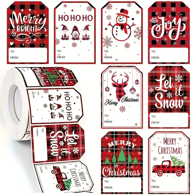200 Pcs Christmas Gift Labels Roll, Self-Adhesive Holiday Stickers, Sticker Paper for Packaging & Crafts, Gift Stickers Labels for Presents, Festive Decoration Supplies, Sticker Packs, Includes Labels, Stickers Included