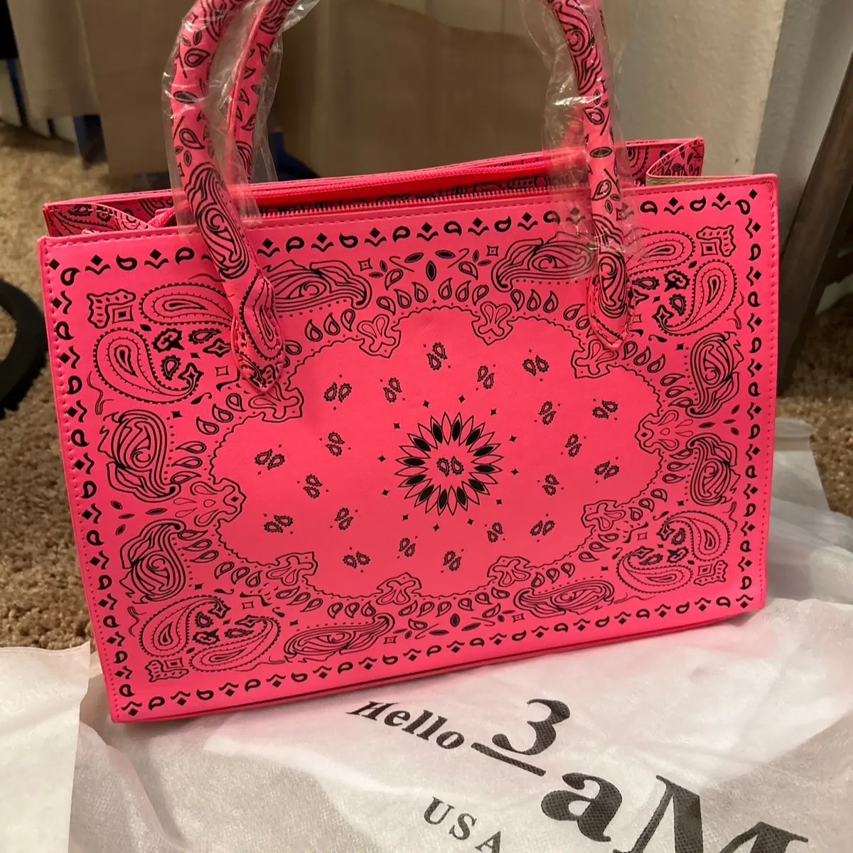 Hello 3 AM (Neon Bandana Print Handles Tote Bag)
