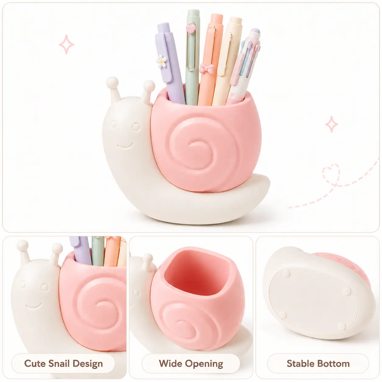 Kawaii Snail Shape Pen Holder for Desk - Multifunctional Organizer for Pencils, Cosmetic Brushes, Students, Office Desks & Cute Gifts