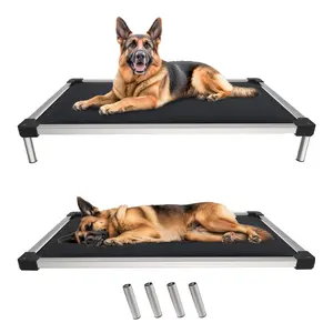 FXW TitanNest Chew-Proof Elevated Dog Bed, Raised Cot for Indoor/Outdoor/Camping Use, Durable & Washable Padded Pet Bed for Large Dogs，Black/Gray