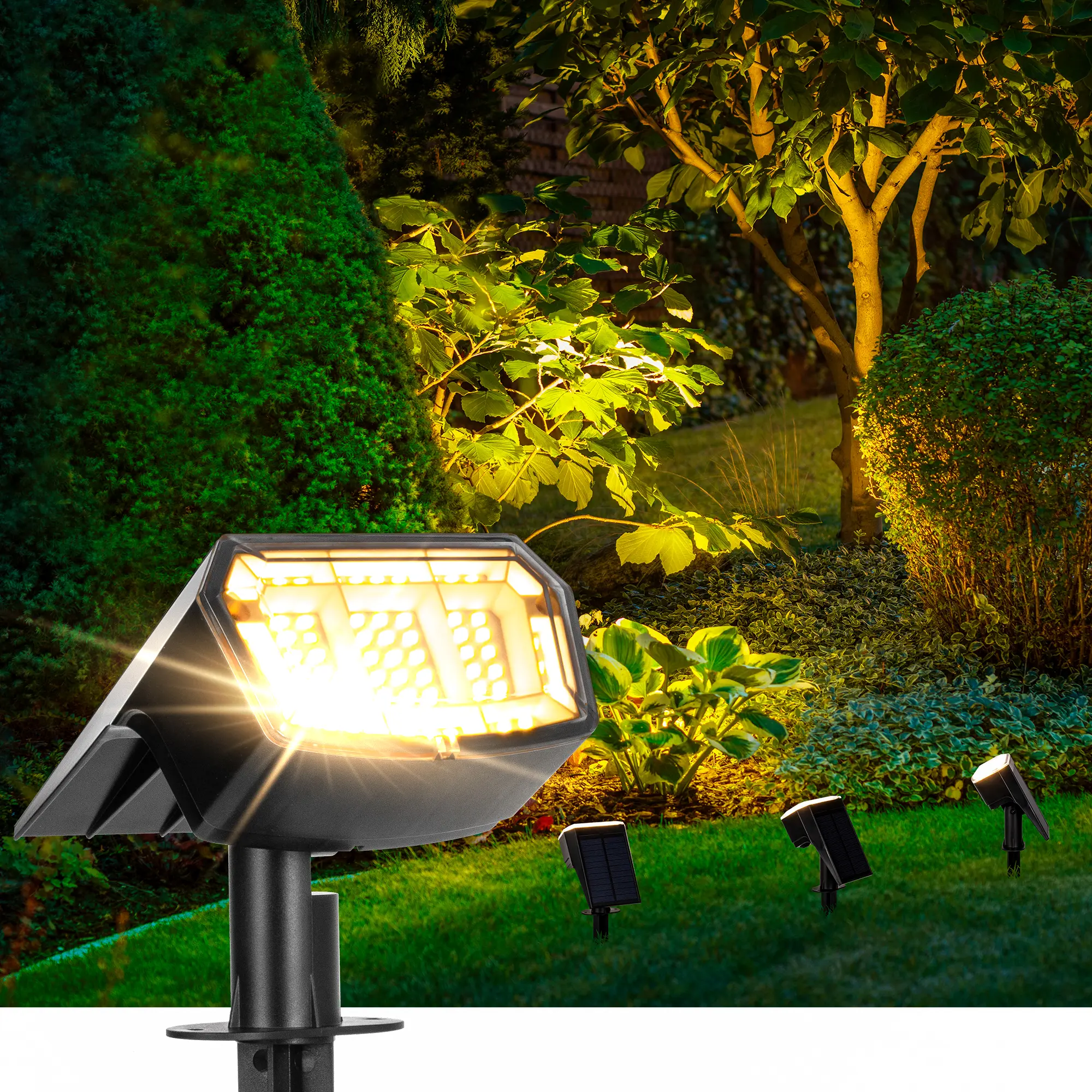 【SummerVibes】AUDERWIN Solar spotlights Outdoor 63 LED 3 Lighting Modes, IP65 Waterproof Lighten Yard Garden House Garage Pathway, solar lights for Christmas Decorations, Mother's Day solar walllight