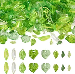 320 Pcs Green Acrylic Leaf Beads Transparent Maple Leaves Pendants Tiny Green Leaf Bead Caps for Jewelry Making DIY Spring Crafts Earring Bracelet