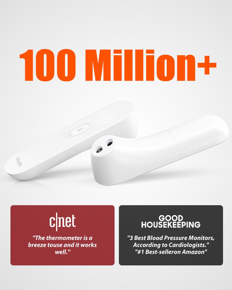 iHealth No-Touch Forehead Thermometer HSA or FSA Eligible, Digital Home Healthcare Thermometer with 3 Ultra-Sensitive Sensors, Quiet Vibration Feedback, Large LED Digits, Accurate Readings