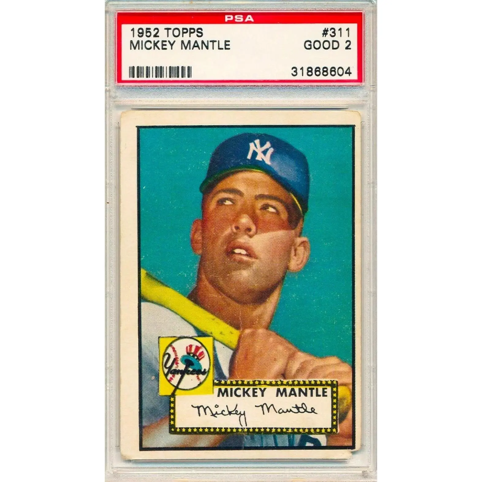 1952 Topps baseball Mickey Mantle #311, YANKEES (HOF)