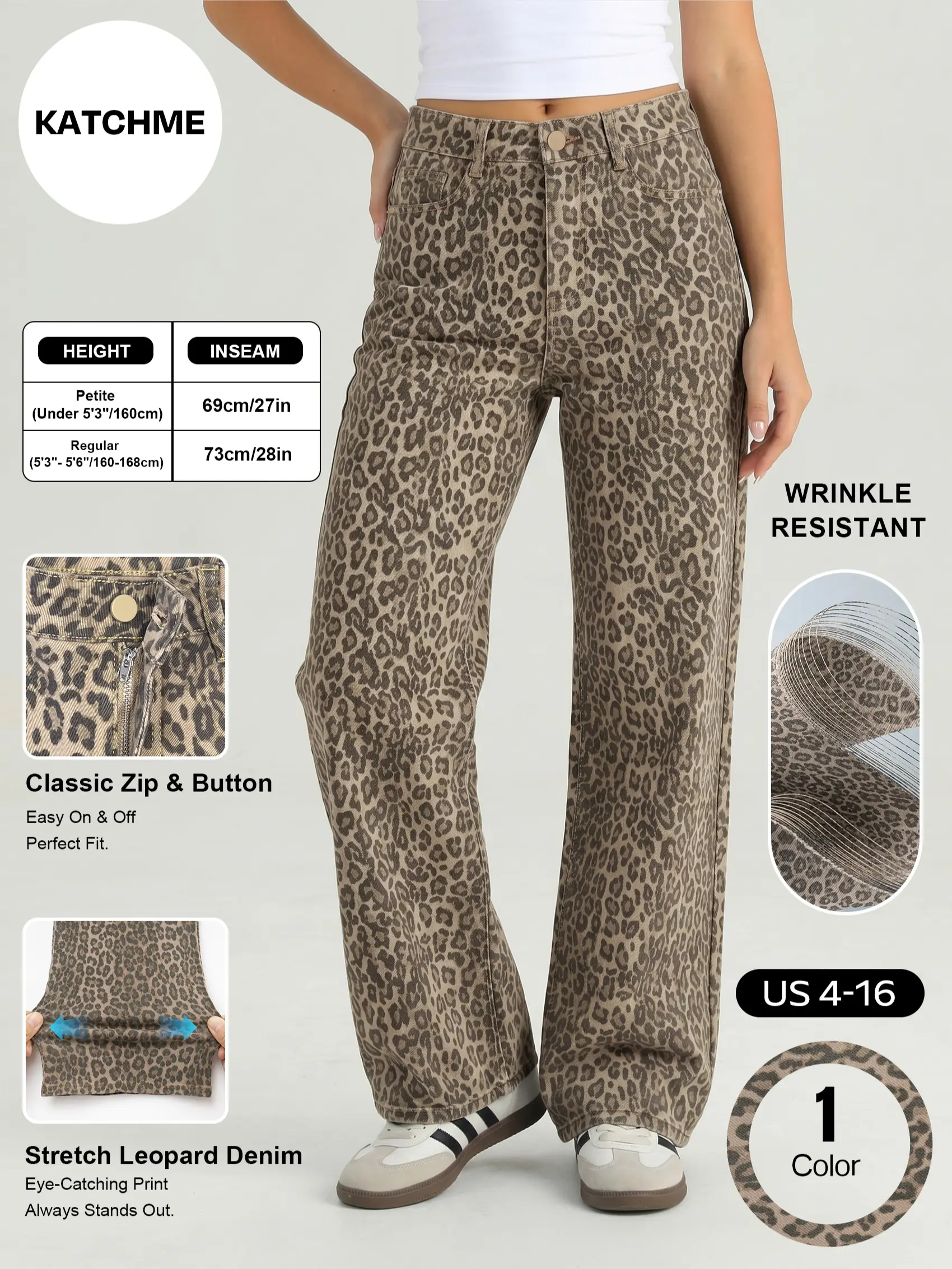 Katch Me Chic Women's Vintage Leopard Print High Waist Wide Leg Jeans, Y2K Street Style Baggy Durable Denim Trousers, Casual Wrinkle-Resistant Stretch Loose Fit Cotton Bottoms #TikTokMadeMeBuyIt #VintageDenim #LeopardJeans #Y2KFashion