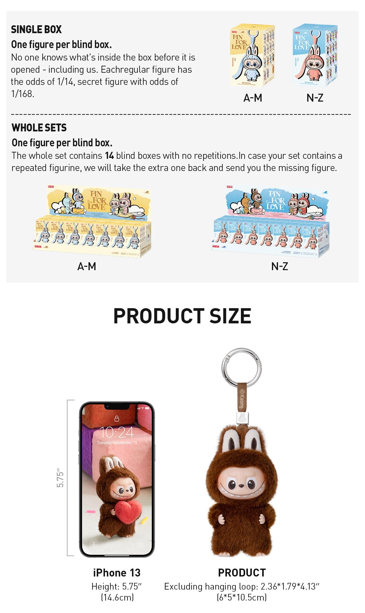 POP MART THE MONSTER Pin for Love Series - Vinyl Plush Pendant blind box (A-M), Labubu Collectible Toys-2.0