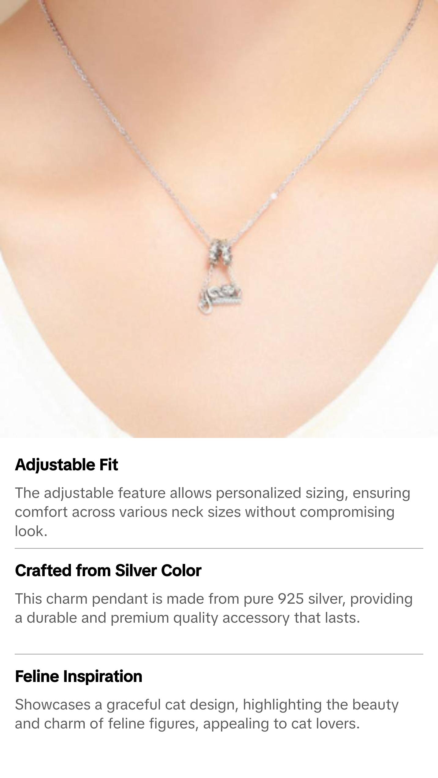Adjustable Sterling Silver Cat Charm Pendant