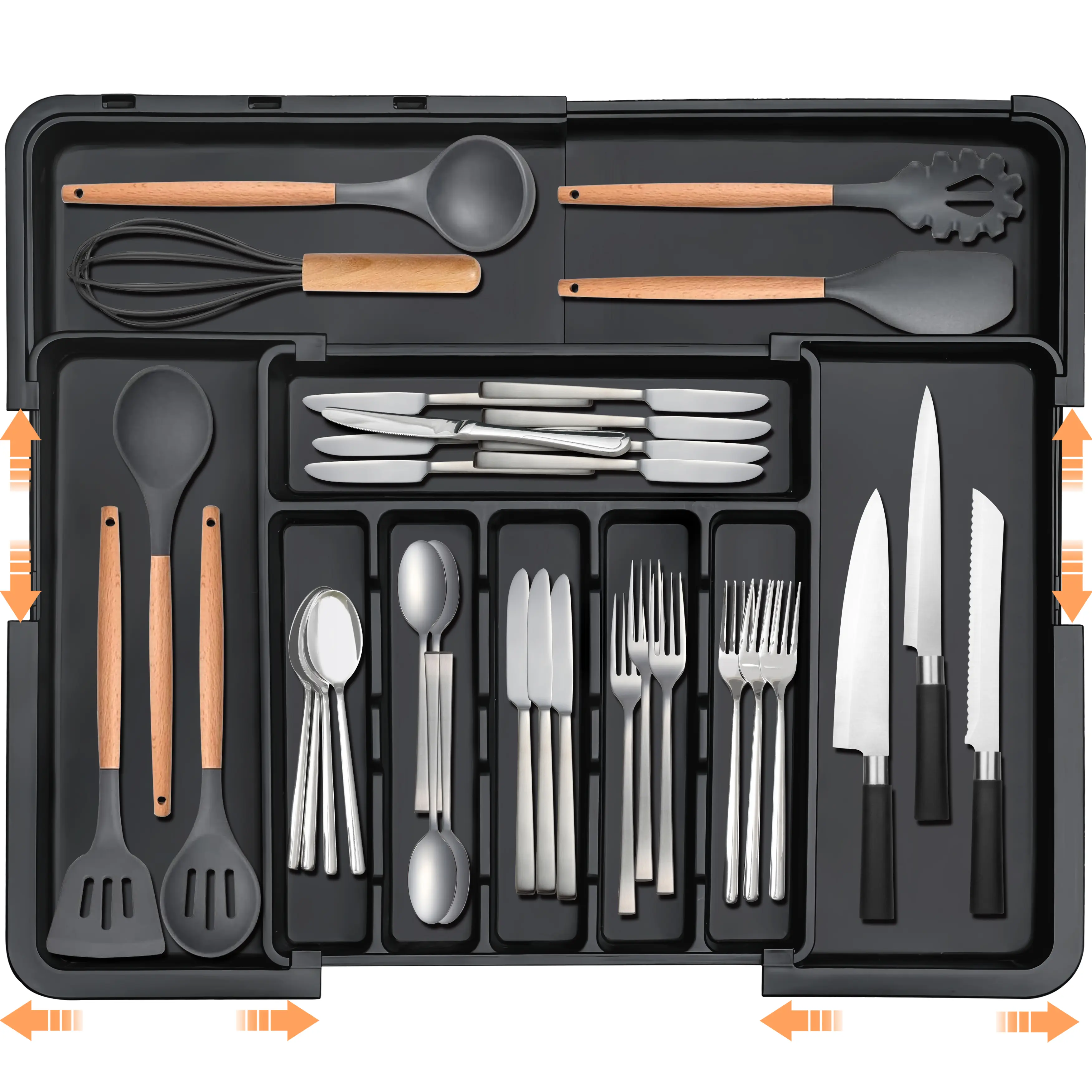 【SUHOPE】Summer Super Deal Silverware Organizer Expandable Kitchen Utensil Drawer Organizer with 9 Compartment Large Cutlery Organizer Tray for Forks Knives 13" - 22"W ,14.5" - 19"L