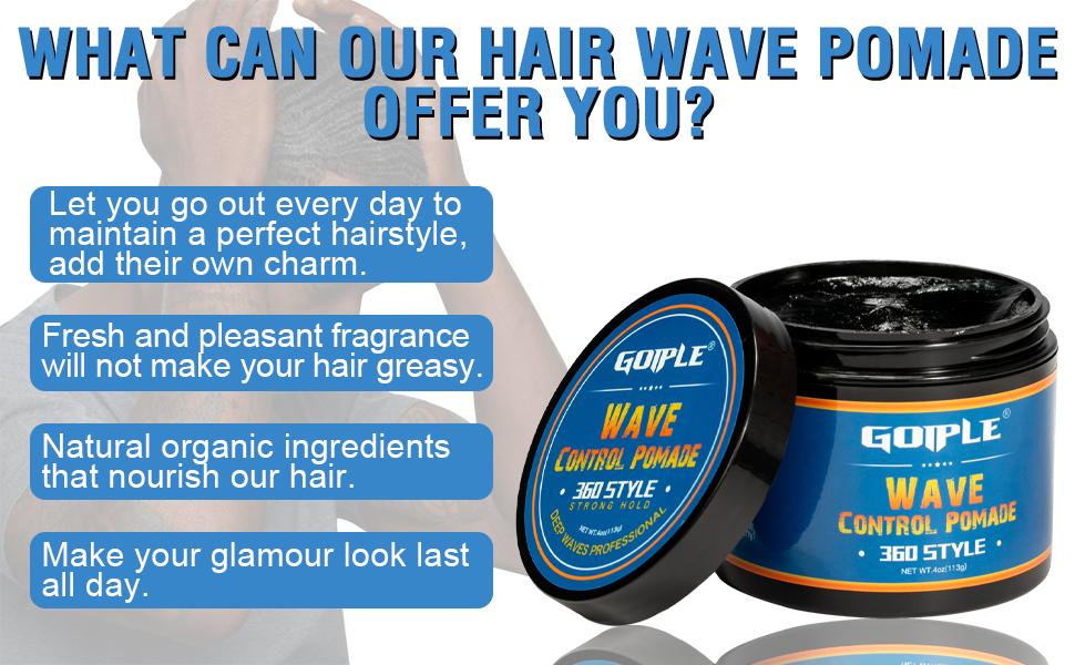 Natural Wave Pomade for Men - Strong Hold, Easy Wash 360 Wave Training Cream, Water-Based Moisturizing Hair Grease for Black Men Gel Haircare,valentine's day gifts for her/him