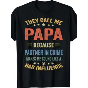 Menswear Casual Short-Sleeve T-Shirt, Funny Grandpa Papa Partner In Crime Dad Top