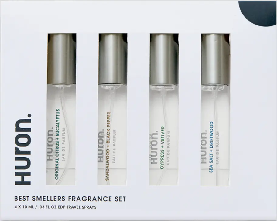 HURON Fragrance Discovery Set | 4 Travel Eau de Parfum Sprays | Citrus, Woody & Fresh Scents | Giftable 10ml Cologne Sampler