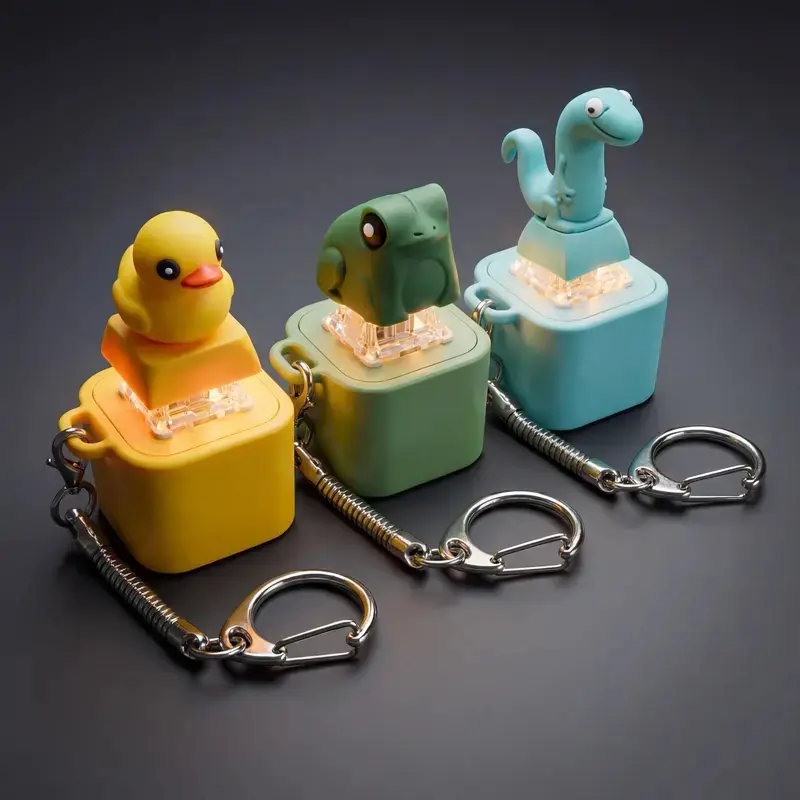 3-Pack Rechargeable Lizard, Frog & Duck Croaking Keychain with LED Light - Sound Button Fidget Toy, Keyboard Clicker for Stress Relief, Portable Sensory Toy for Adults Office Use