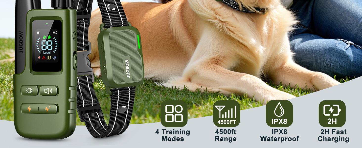 JUGBOW Dog Training Collar 4500FT Dog Training Behavior Aid, Remote IPX8 Waterproof with 4 Training Modes, Outdoor Rechargeable E-Collar DT61 JUGBOW Dog Training Collar 4500FT Dog Training Behavior Aid, Remote IPX8 Waterproof with 4 Training Modes, Outdoor Rechargeable E-Collar DT61