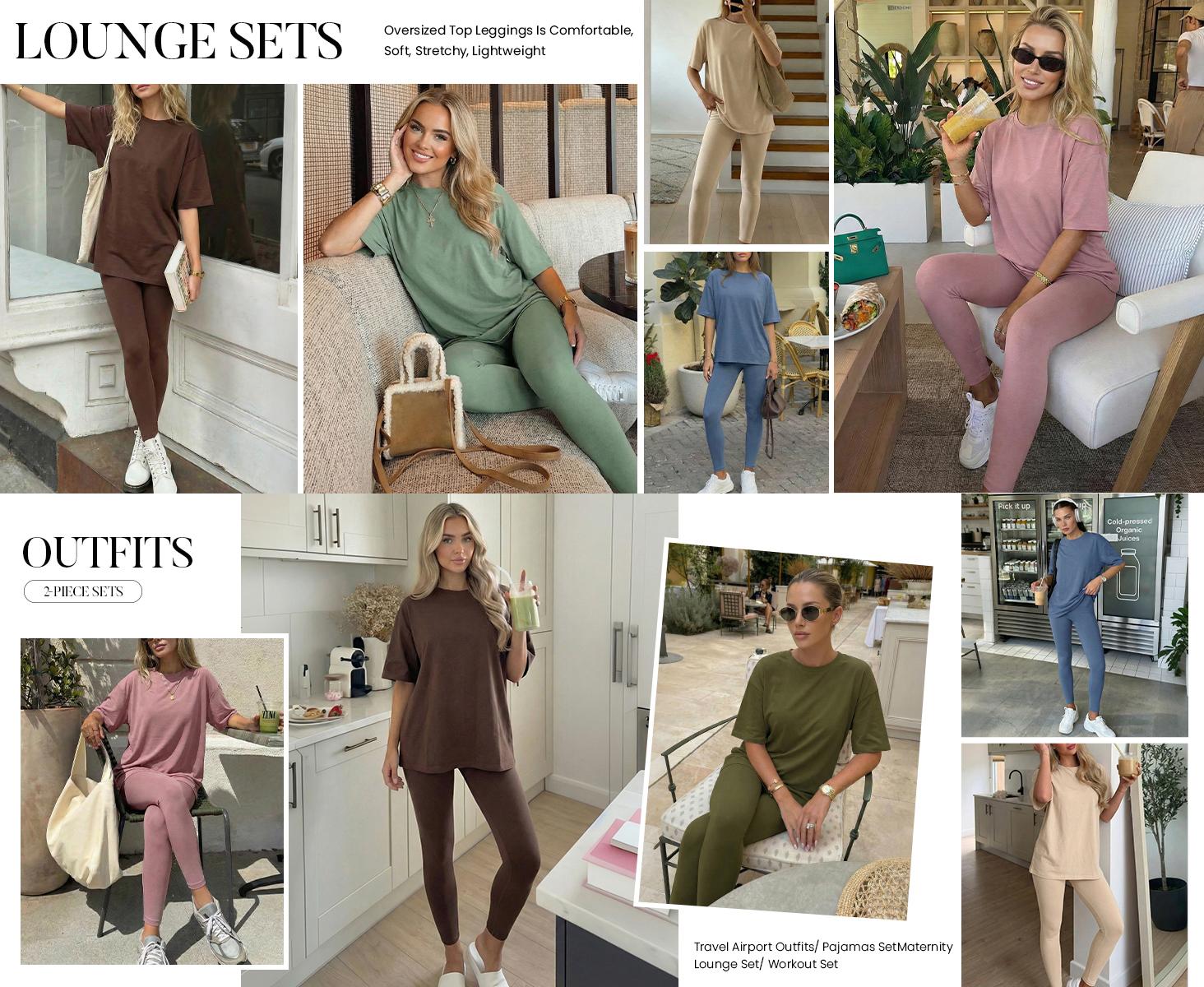 BTFBM Two-Piece Lounge Set Women 2026 Spring Casual Oversized Shirts Leggings Matching Workout Airport Travel Outfits #Clearance