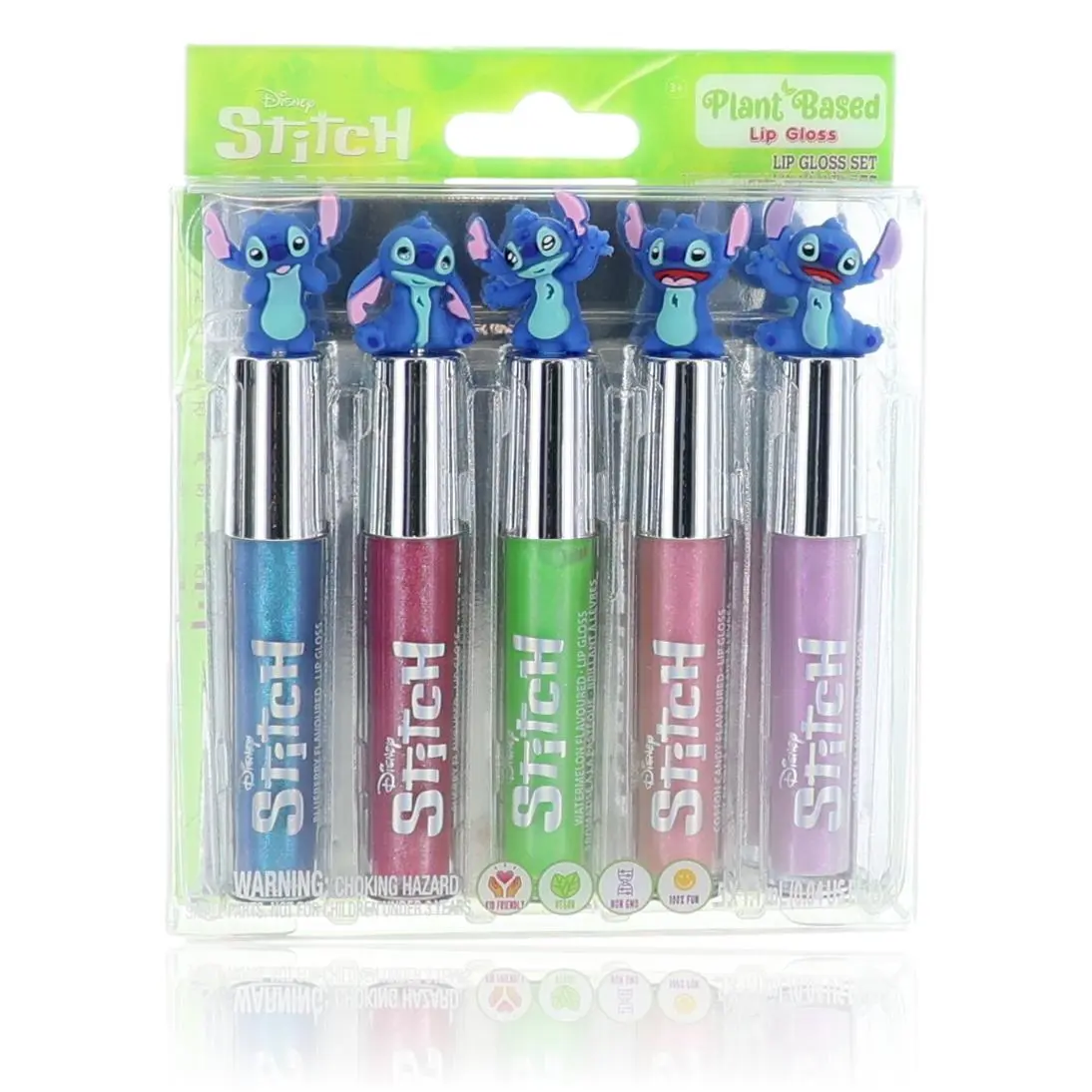 Disney Stitch Cosmetic Lip Gloss - 5-Piece Makeup Pack for Kids, Glossy Finish