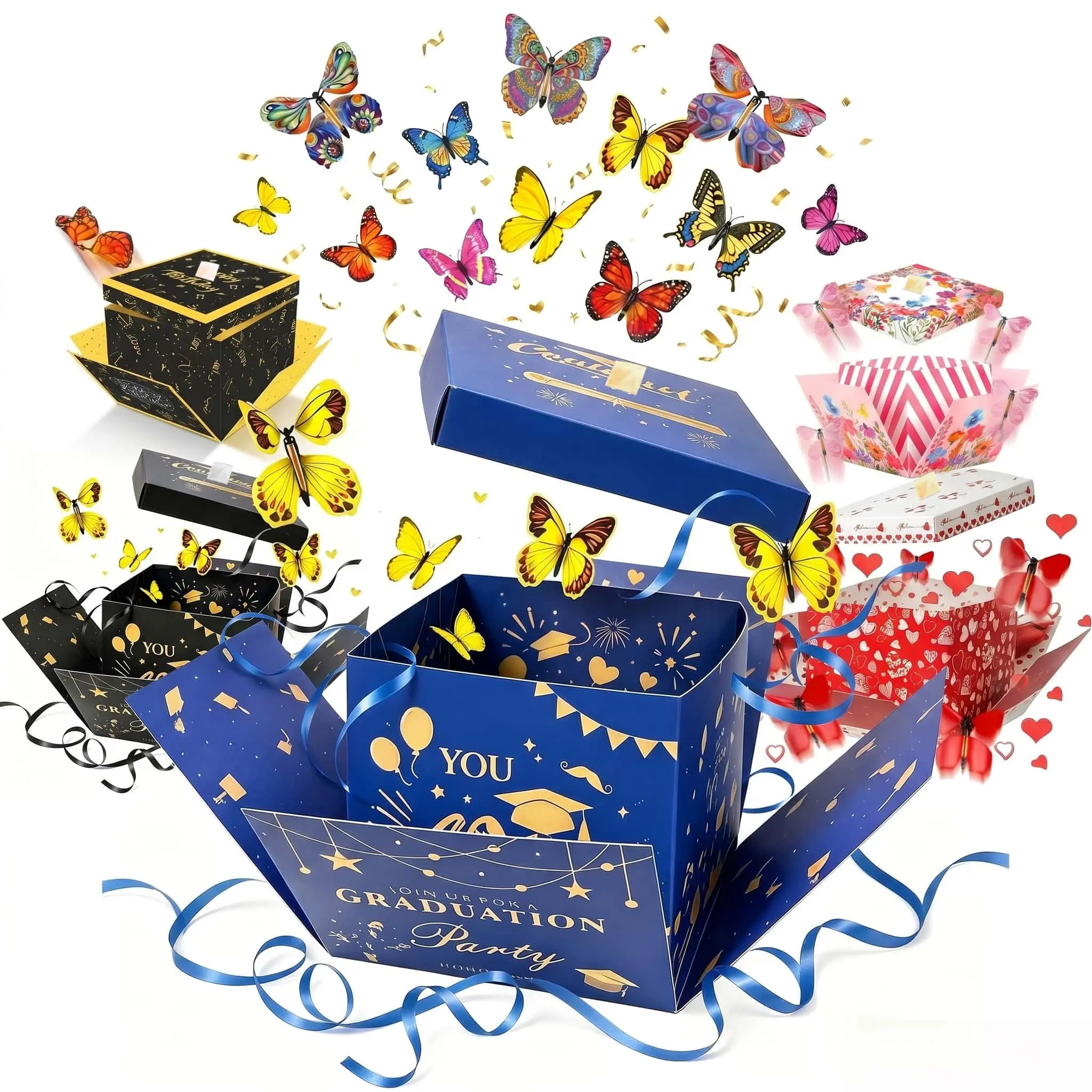 Butterfly Explosion Gift Box, Reusable Diy Creative Gift Box With 4 Flying Butterflies Inside.Perfect For Valentine’s Day, Birthdays, Graduation Parties And Wedding Party Decorations, A Surprising Gift-MM