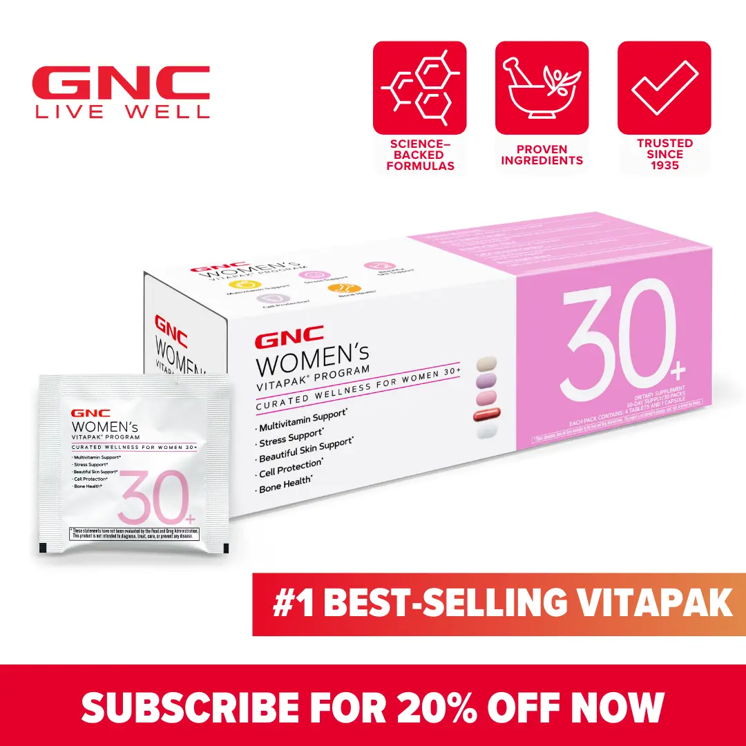 GNC Women's 30+ Vitapak, Multivitamin for Daily Vitamin Needs, Stress & Bone Support, Skin Protection, 5-in-1 Formula, 30 Count, Liver Health, Supplements - Dietary