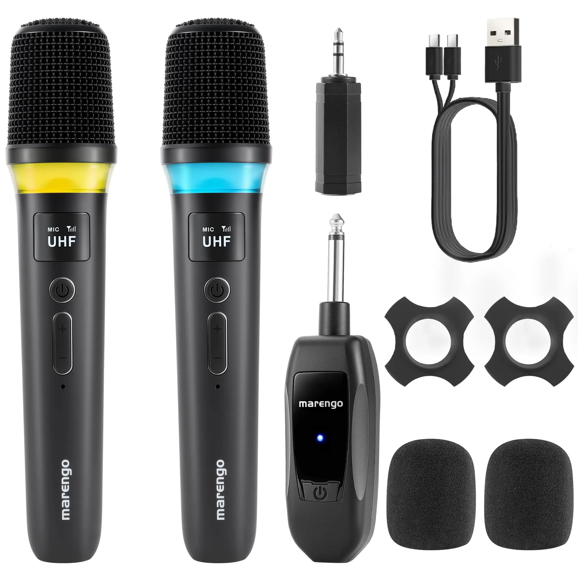 Marengo Wireless Karaoke Microphone - USB-C Rechargeable Metal Mic with Adjustable Volume, 360° LED Lights, Portable Audio System for Birthday, Wedding, Casual Home Entertainment (Adults)