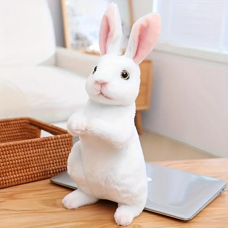 1pc Unisex Polyester Plush Rabbit Toy - White, Beige, Black Stuffed Bunny, Soft Synthetic Fiber & PP Cotton Filled, Ideal Birthday Gift, Easter Decoration