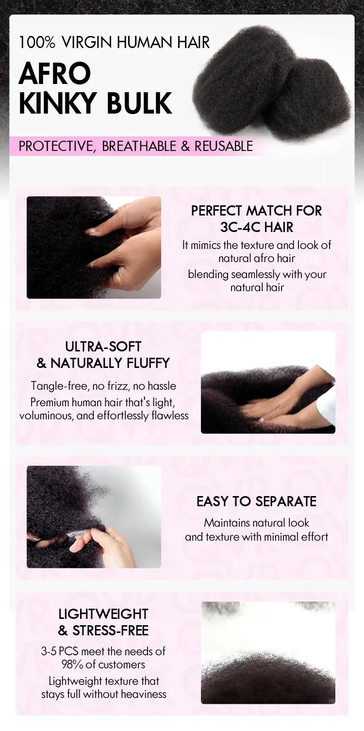 QVR Mixed Color #4/30 Afro Kinky Bulk Highlights #27/30 Human Hair