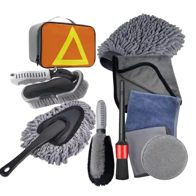 JOYTUTUS 10Pcs Car Cleaning Tool Complete Kit, Vehicle Detailing Set with Brushes & Microfiber Cloths, Drying Towel for Automotive Interior & Exterior Car Wash Car Care Kit